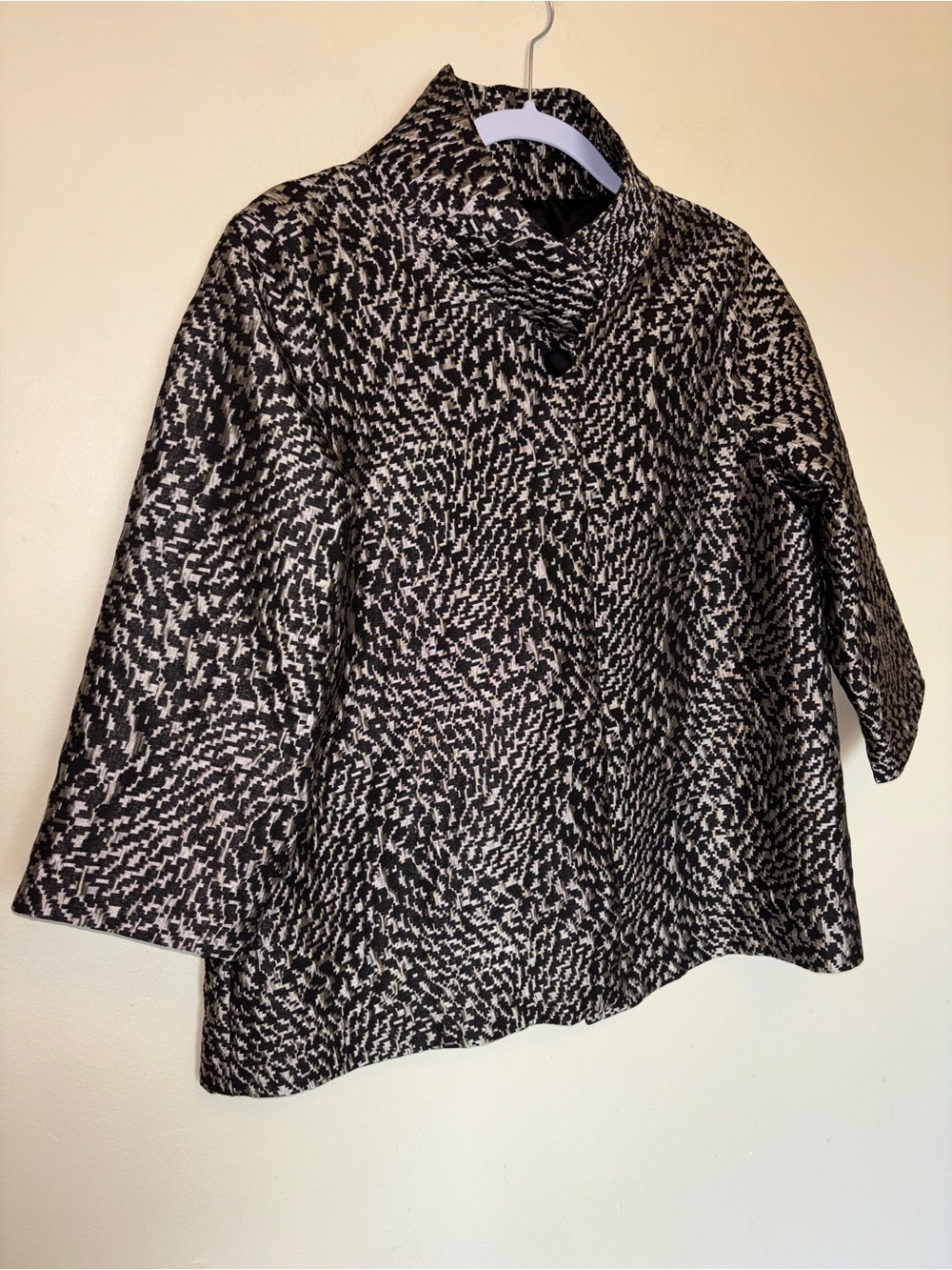 Connie Roberson Jacquard 100% Woven Silk Jacket Sz L Old Money Feminine USA Made